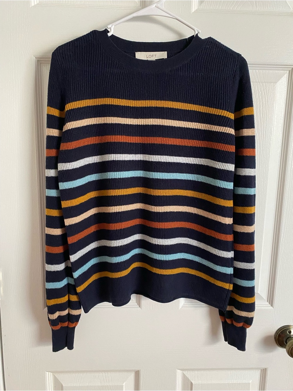 LOFT Multicolor Striped Crewneck Sweater – 100% Cotton | Size S